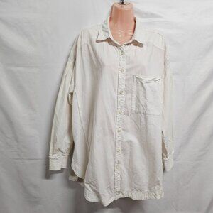 We The Free All Day Waffle Button Down Ivory Shirt Women Size M Cotton Oversized